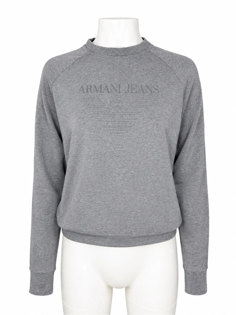 Armani Jeans Women’s L Gray Rhinestone Eagle Logo Raglan Sweatshirt